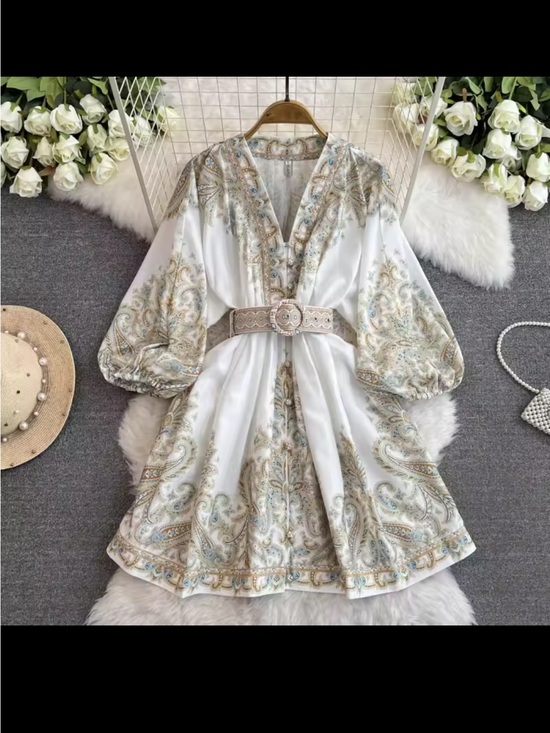 The Unbranded Brand Dresses & Skirts - Boho NWOT V-Neck Mini Dress in Ivory with Teal & Tan Paisley